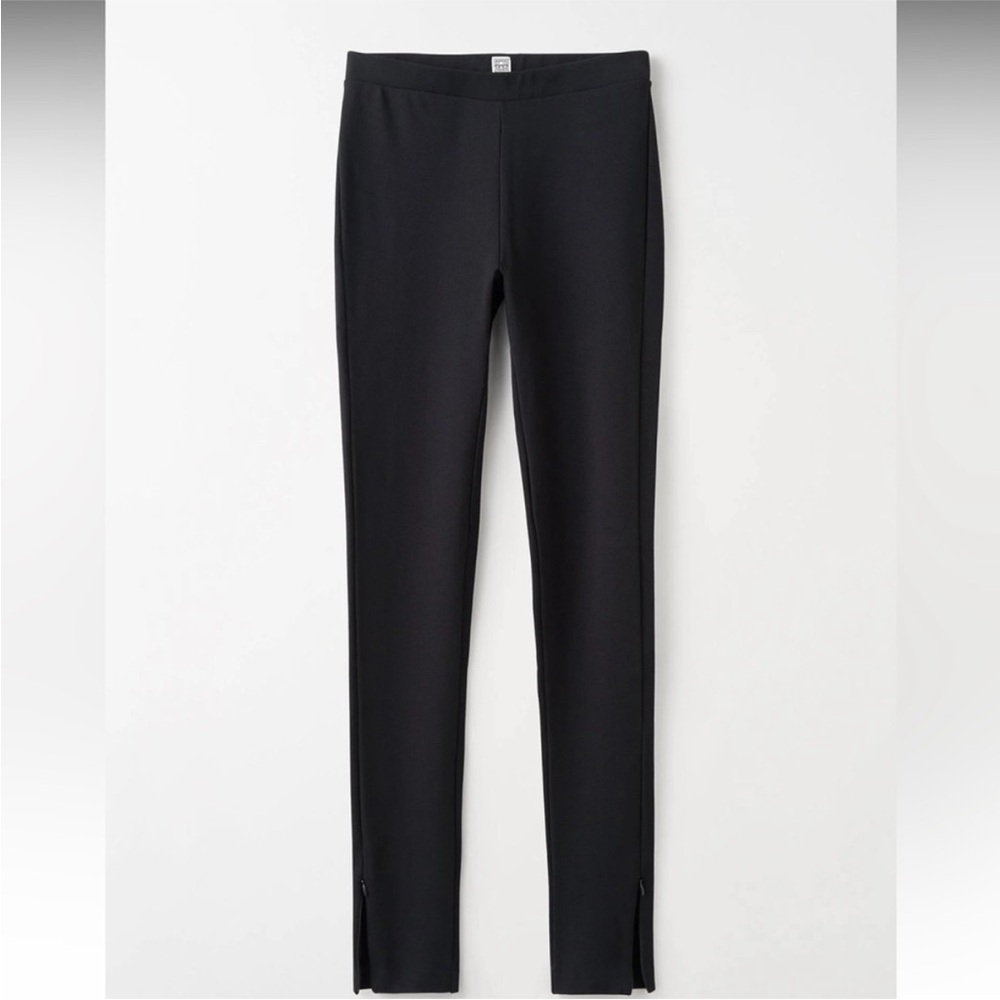 Toteme Pants Compact Knit Leggings Side Slit  in Black - Picture 3 of 15